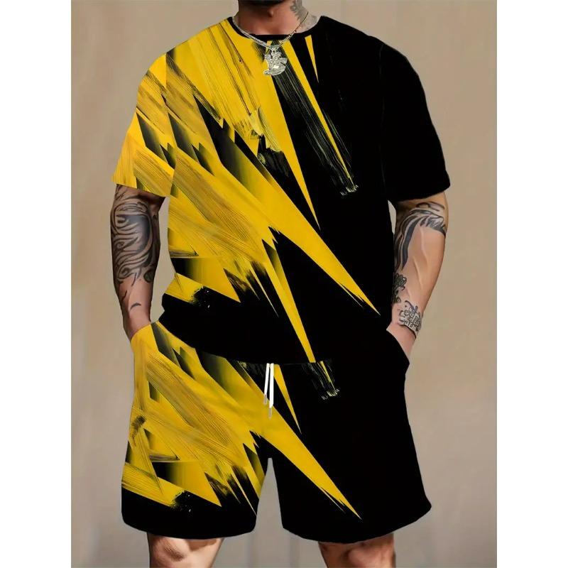 New T-shirt Set 3d Printed Digital Ball Suit Pattern Men's Summer Fashion Casual Street Style Crew-neck T-shirt And Shorts