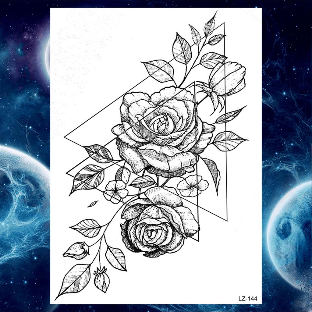 Flower Peony Temporary Tattoos For Women Girls Flora Snake Tattoo Sticker Black Lavender Sexy Fake Large Tatoos Sweatpea Dahlia