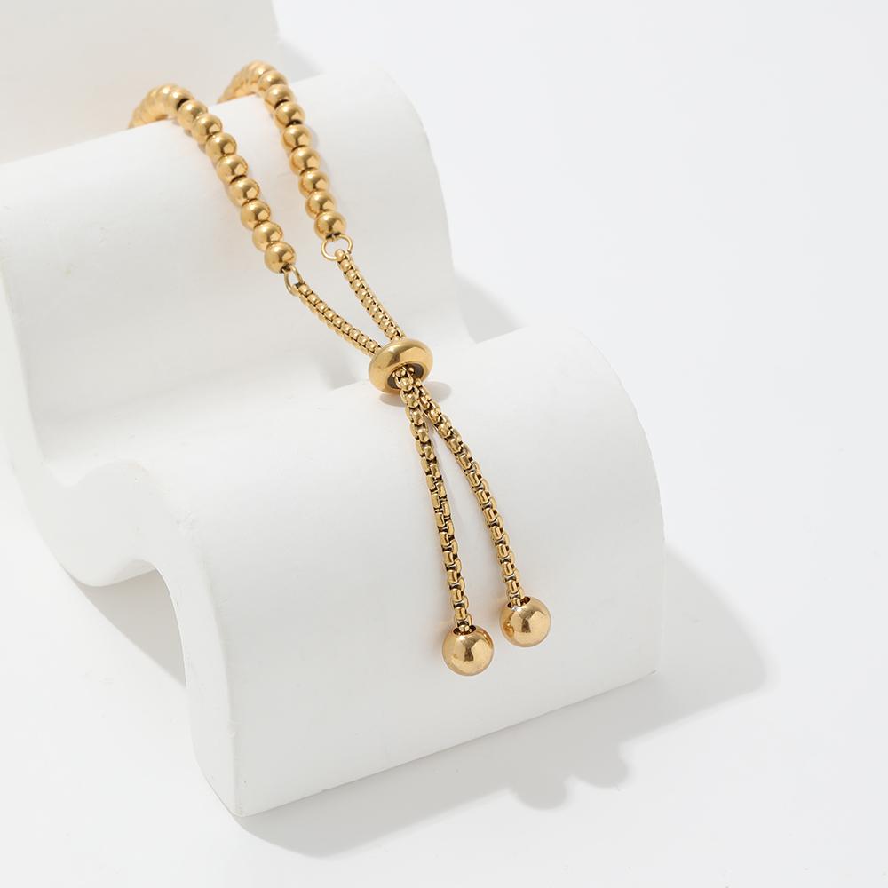 Fenny 18K PVD Gold Plated  Waterproof Fashion Lucky Round Beads Pave Adjustable Stainless Steel Bracelet for Women