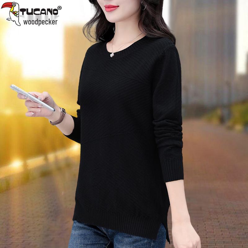 Women's 2025 Woodpecker Knitted Sweater: Fashionable Long Sleeve Autumn/Winter T-Shirt for Middle-Aged Mothers