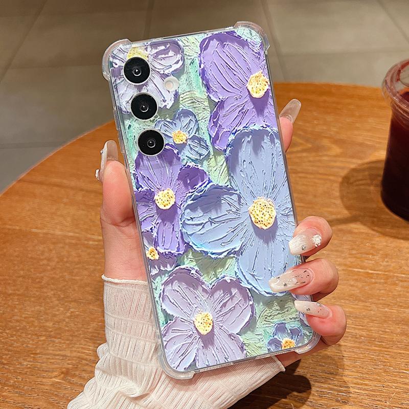 Oil Painting Flower Print Phone Case For Samsung Galaxy S26 S25 S24 S23 Ultra S22 Plus S21 S24 S25 FE Clear Shockproof TPU Cover