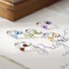 Women's S925 Sterling Silver Droplet Natural Crystal Adjustable Open Ring Garnet Topaz Jewelry