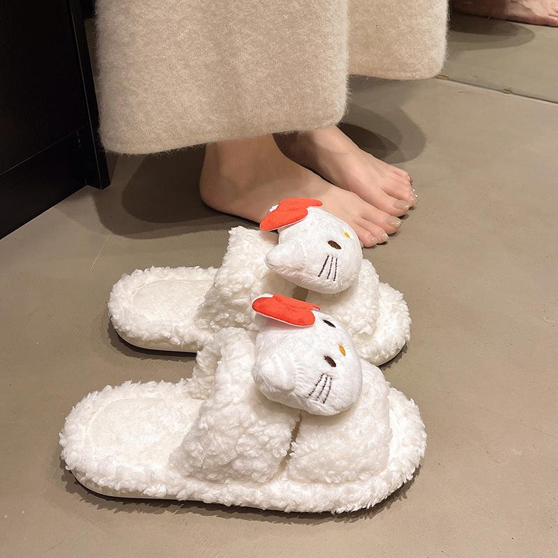Cute plush slippers women's winter 2025 new indoor warm home fashion kitten outer cotton slippers