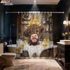1pc Cartoon Highland Cow Rabbit Bath Print Waterproof Shower Curtain Partition Privacy Hanging Curtain Multiple Sizes 12 Hooks