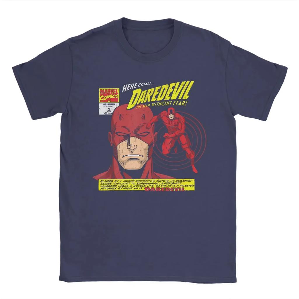 This Vintage Black Marvel Daredevil Comic T-shirt Captures the "Man Without Fear" Vibe for Retro Superhero Fans Who Love Classic Art