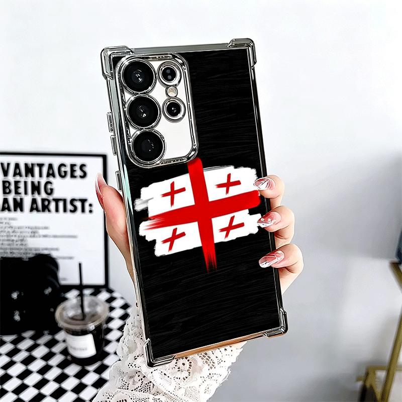 Georgia Passport Flag Plating Phone Case For Samsung Galaxy S24 S25 FE S26 Edge S23 Ultra S22 S21 Plus S20 Anti-Fall Airabag Cov