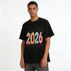 2026 New Year Themed Glitter Print Casual Versatile Crewneck Top Pure cotton T-shirt