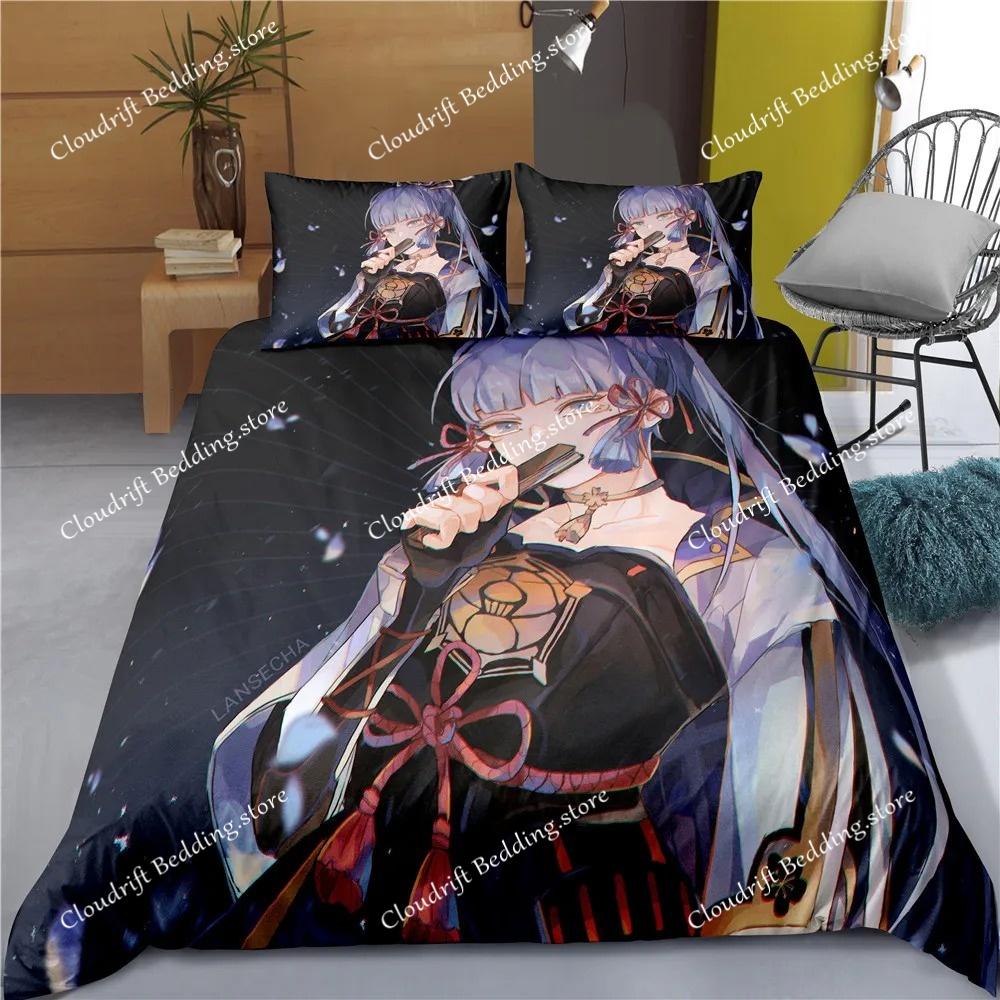 Indecor Genshin Impact Keqing Duvet Cover Pillowcase Bedding Set Single Twin Full Size for Kids Adults Bedroom Decor