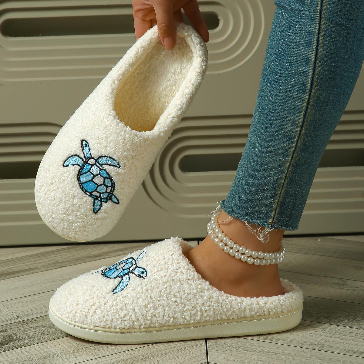 

Cherry Bow Cotton Plush Slippers for Couples - Men s & Women s Embroidered Towel Slippers for Autumn/Winter Home Use Small 36-37