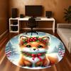 1pc Winter Fox Round Chair Mat Area Rug - Non-Slip, Floor Mat for Office, Bedroom, and Indoor Decor -1002095