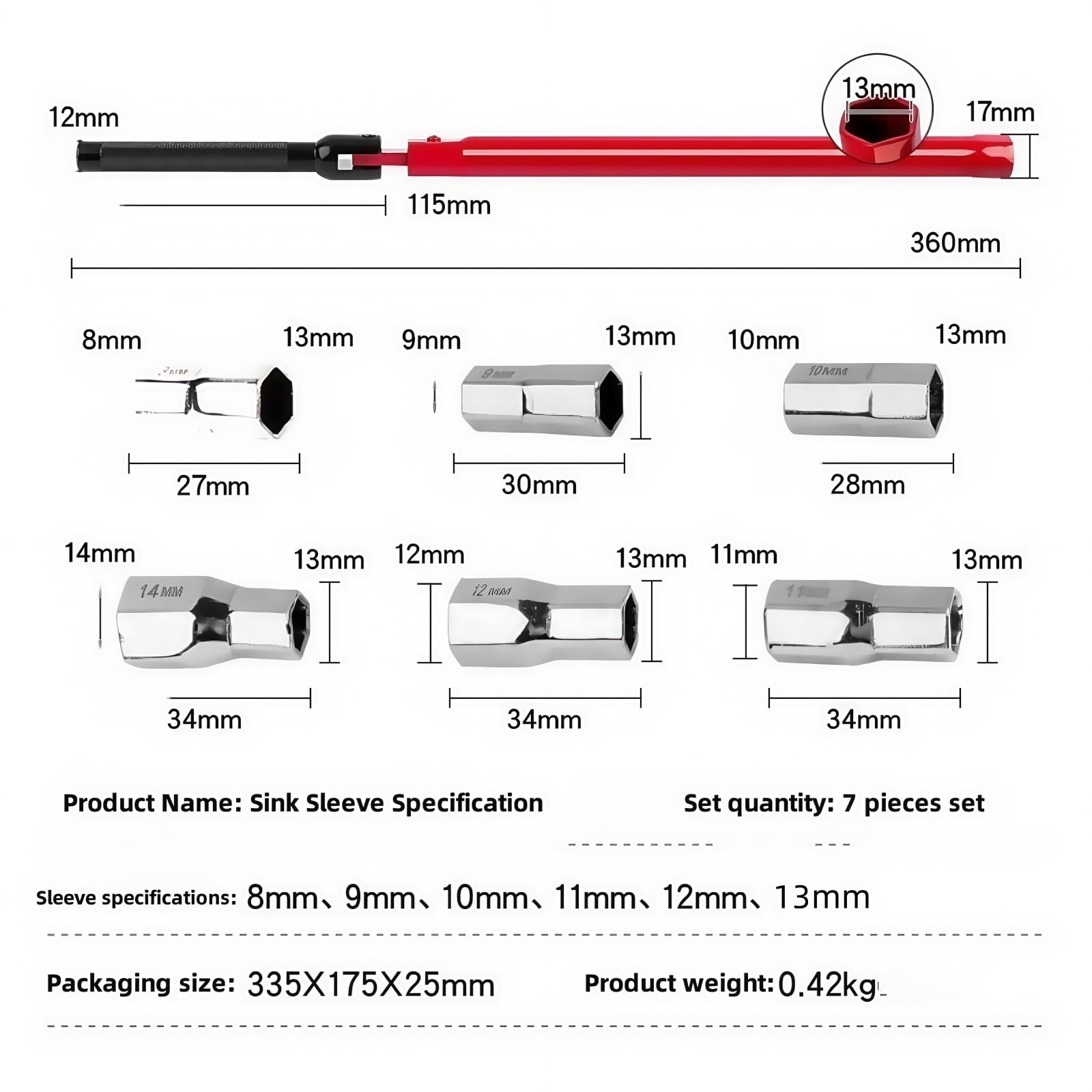 

Wrench Socket Set Faucet Repair Easy to Use Accessories 8-14mm Plumber Back Nut Labor Saving Spanner Hand Tools for Home