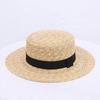 Sommer Unisex Handgefertigt Natürliches Weizenstroh Damen Sonnenhut mit Schleife Breiter Rand Flacher Oberteil Hüte Herren Strand Einfarbige Kappen Sonnenschutz A1