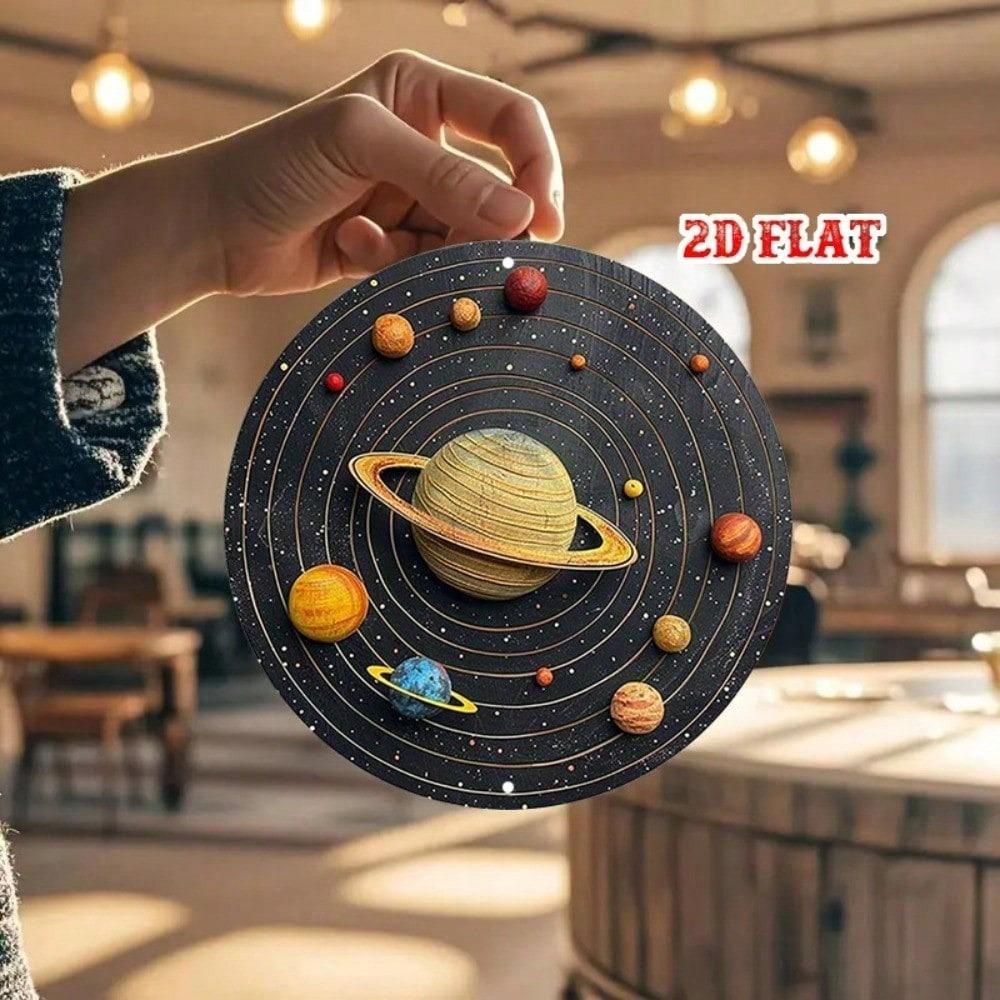 Cosmic Art Metal Round Wall Sign Solar System Planets Orbits 2D Flat Tin Decor 12 Inch