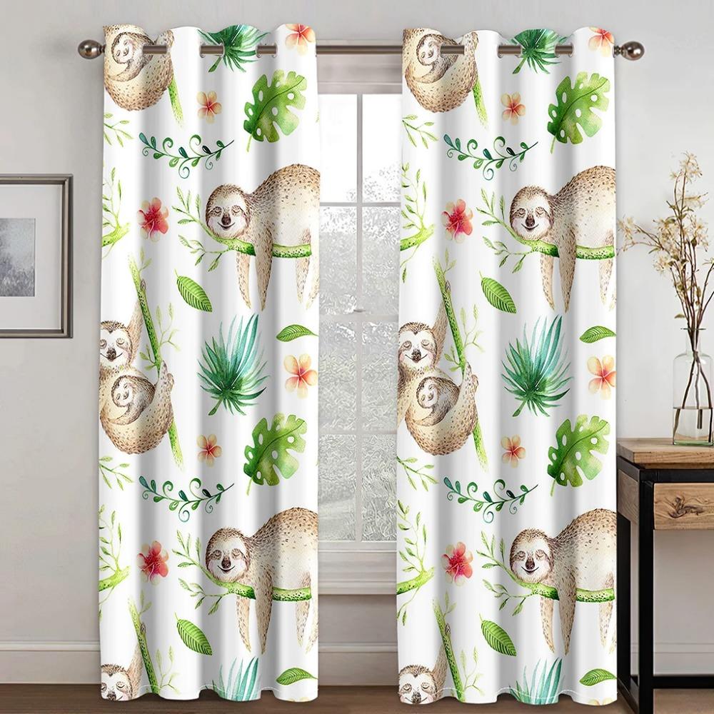 Tęczowy Słodki Koala Tanie Kreskówkowe Cienkie Zasłony Okienne dla Dziewczynek Chłopców Dekoracja Salonu Sypialni 2 Sztuki Darmowa Wysyłka