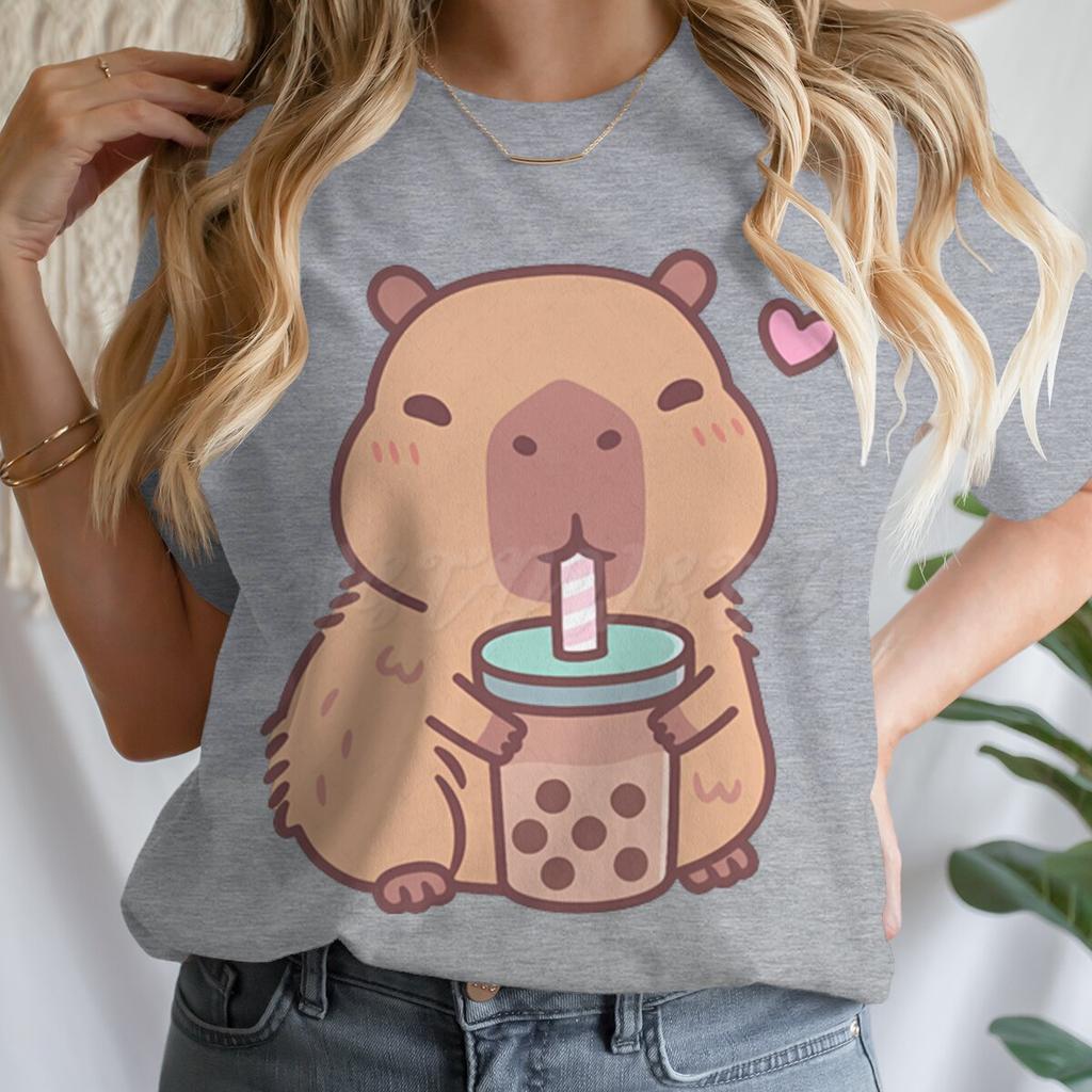 Tie Dye Animal Graphic Lover Gift Shirt Tee Capybara Kawaii Cartoon T-shirts Crew Neck Casual Summer Drink Tops