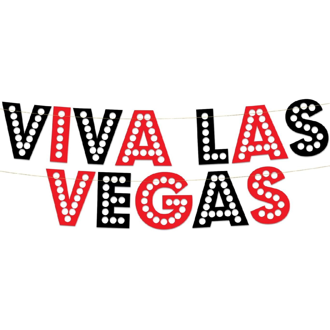 Viva Las Vegas Red and Black Glitter Banner - Las Vegas Bachelorette and Birthday Party Decorations, Favors, Supplies, and Ideas