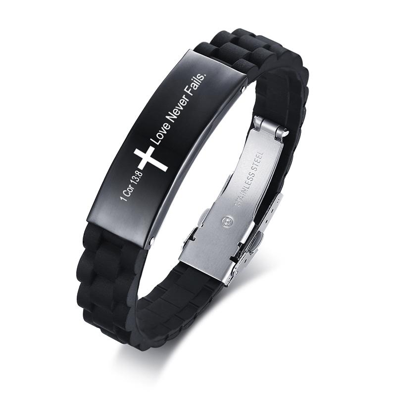 Vnox Religious Cross Jesus Scripture Quote Christian Bible Verse Inspiring Faith Silicone Bracelets for Men Personalize