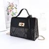 Snake Pattern Contrast Lock Chain Platinum-Small Square Bag