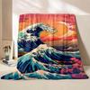 Wave-inspired Ukiyo-e paintings digital-printed polyester velvet flannel cover blanket Fleece soft sofa cover blankets for beds