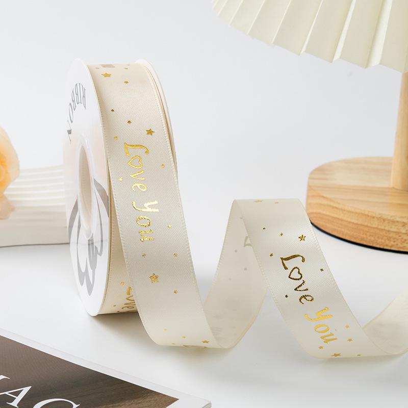 Gold-stamped Polyester Gift Ribbon Bow for Cakes & Floral Packaging