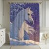 1Pc Elegant White Horse In Snow Shower Curtain - 70.8X70.8 Inch, Washable Polyester Fabric With 12 Hooks, Winter-Themed Bathroom