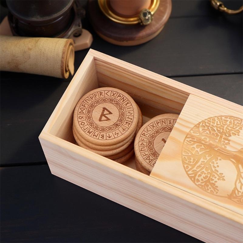 Ancient Norses Runes Stone Wooden Divination Handcarved Nordics Symbols for Spiritual Guidance Historical Recreations