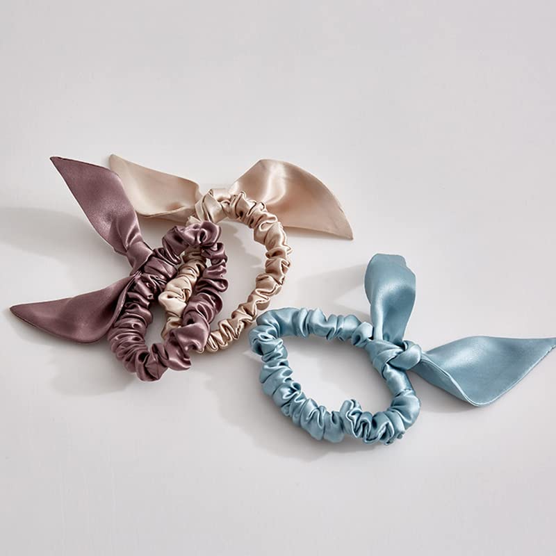 

THXSILK Шелковые резинки для волос с бантом для женщин, резинки для волос из 100% чистого тутового шелка, милые резинки-кольца, резинки для волос для девочек, женские резинки для густых волос, темно-синие, 2,8 шампанского