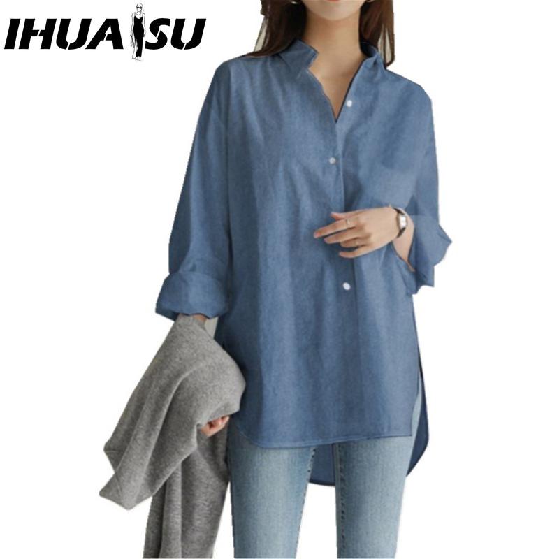 IHUASU Women's Fashion Casual Solid Color Print Long Sleeve POLO Neck Blouses & Shirts