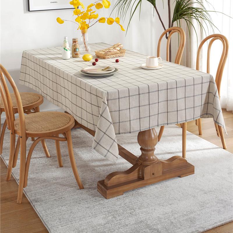 Cafe Double-Line Plaid Cotton Polyester Curled Edge Su Geometric Rectangular Dining Table Coffee Table Tablecloth Tablecloth