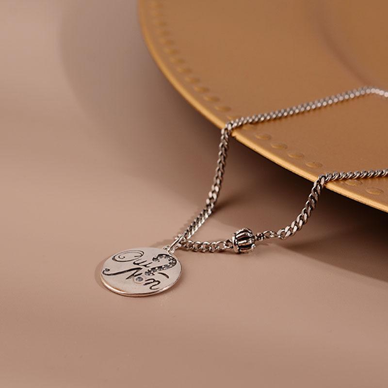Simple Diamond-Encrusted Letter Round Brand Necklace Female Personality Retro Niche Design Wind Trend Jewelry