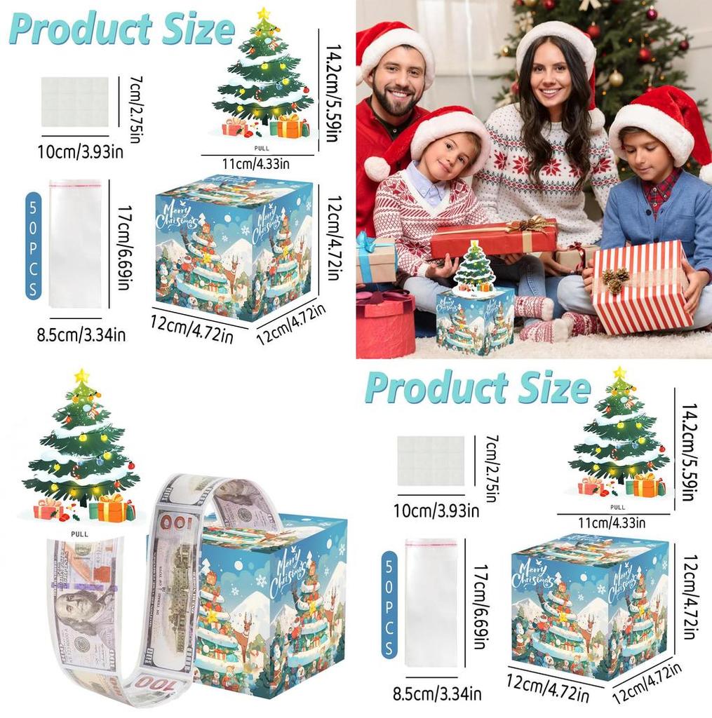 Blue Hand Painted Pattern Christmas Theme Gift Box For Christmas And Party Decor