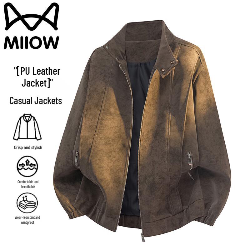 Maoren Men's American Retro Stand-Collar PU Leather Jacket