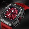 Men Quartz Wristwatch Tonneau Square Hollow Samurai Dial Silicone Rubber Strap Luminous Pointer Sport Male Wrist Watch Fashion