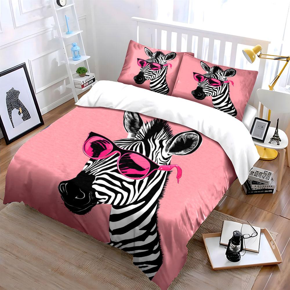 "Zebra-Inspired Funky Decor Trio" Exquisite Three-piece Bedding Set Gift for Kids and Adults