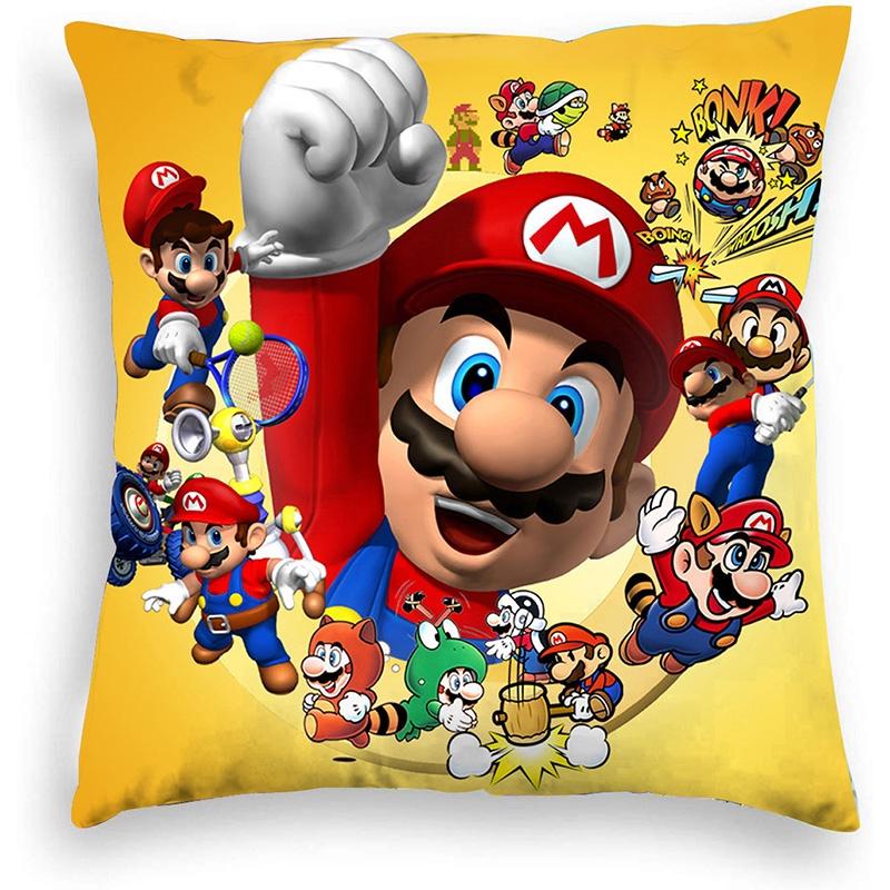 Super Mario Kissenbezug Mario-Themen Kissenbezug aus kurzem Plüsch Für Autodekoration Wohnzimmerdekoration 45*45cm