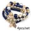 4 Pcs Fashionable and Simple Crystal Bead Pendant with Branches Leaves Versatile Multi-layer Bead Temperament Women's Bracelet