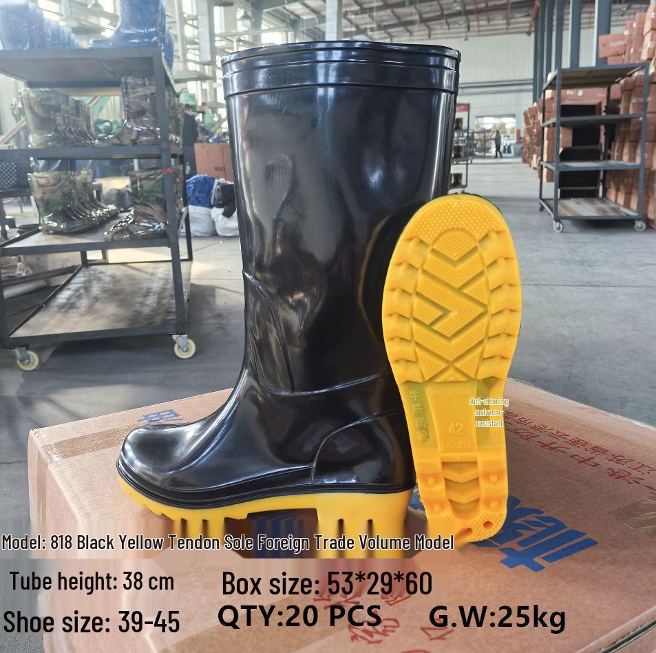 Men's High-Top Non-Slip PVC Construction Rain Boots - Wear-Resistant, Water-Resistant Mid-Calf Rubber Shoes