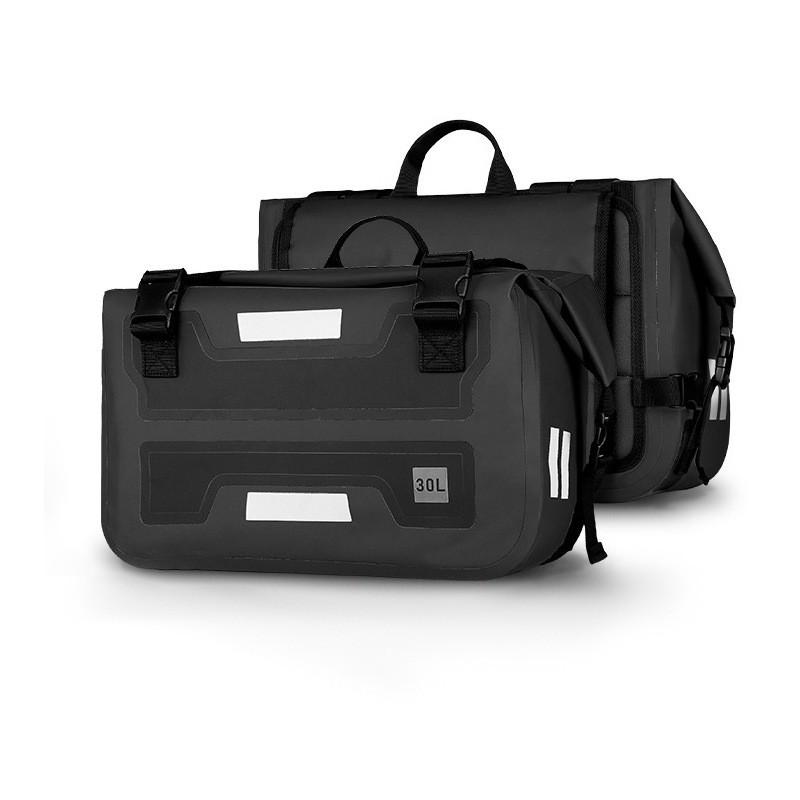 Waterproof PVC Motorcycle Saddle Bag Dual Pannier Rear Seat With Reflective Stripes Riding Gear Storage 30L Dual Saddle Bag чёрный