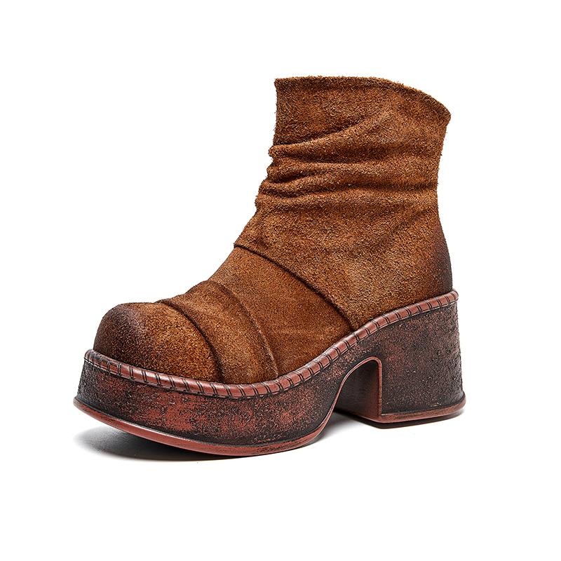 Fashion GKTINOO 2025 Winter New Thick Sole Ankle Platform Boots Side Zipper Genuine Leather Short Boots Fashion Handmade Women Shoes