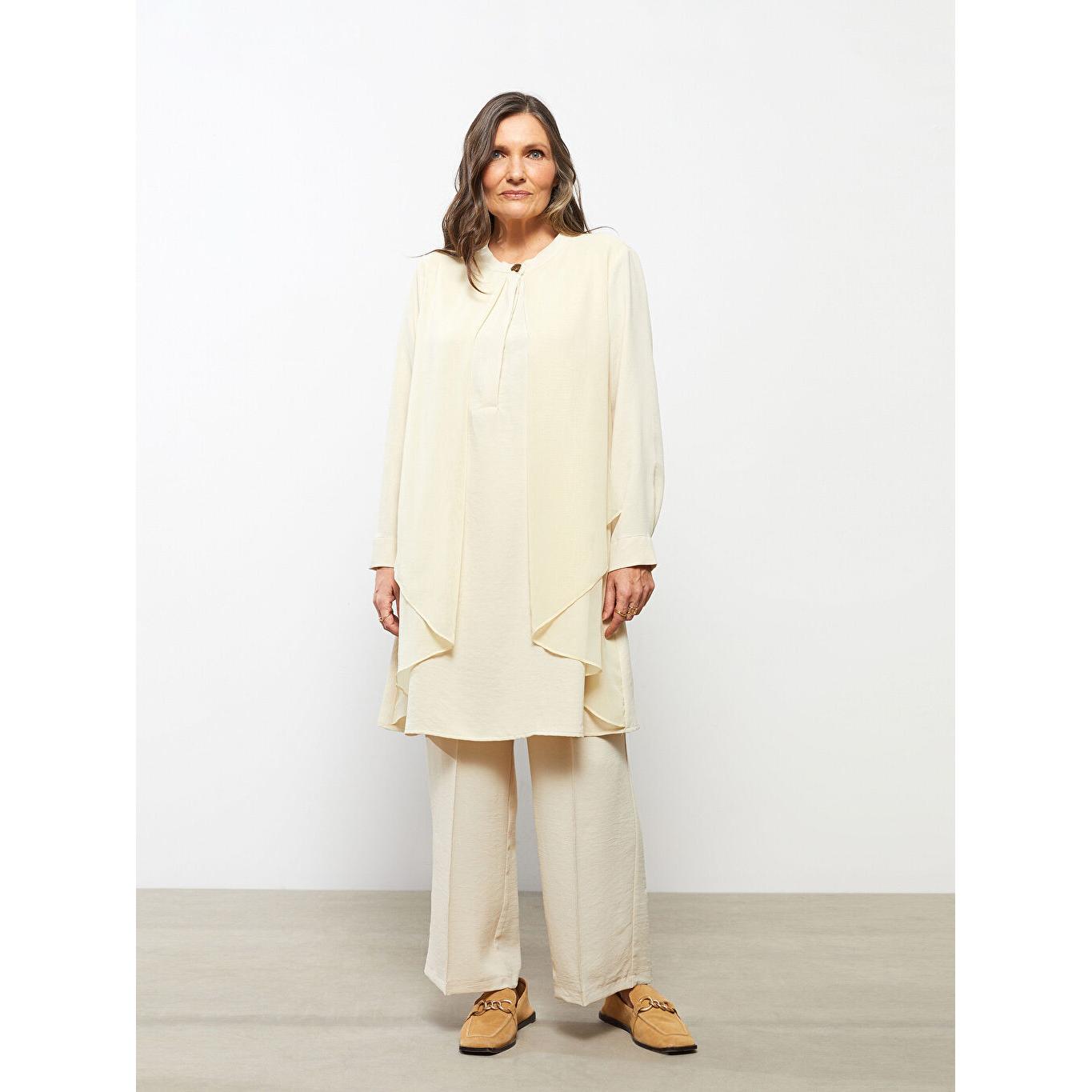 

LCW GRACE Круглый Вырез Прямая Женская Туника С Длинным Рукавом Бежевая