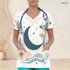 Women Plus Size V Neck Short Sleeve Scrub Top Boho Abstract Multicolor Heart Star Print Nurse Uniform Top