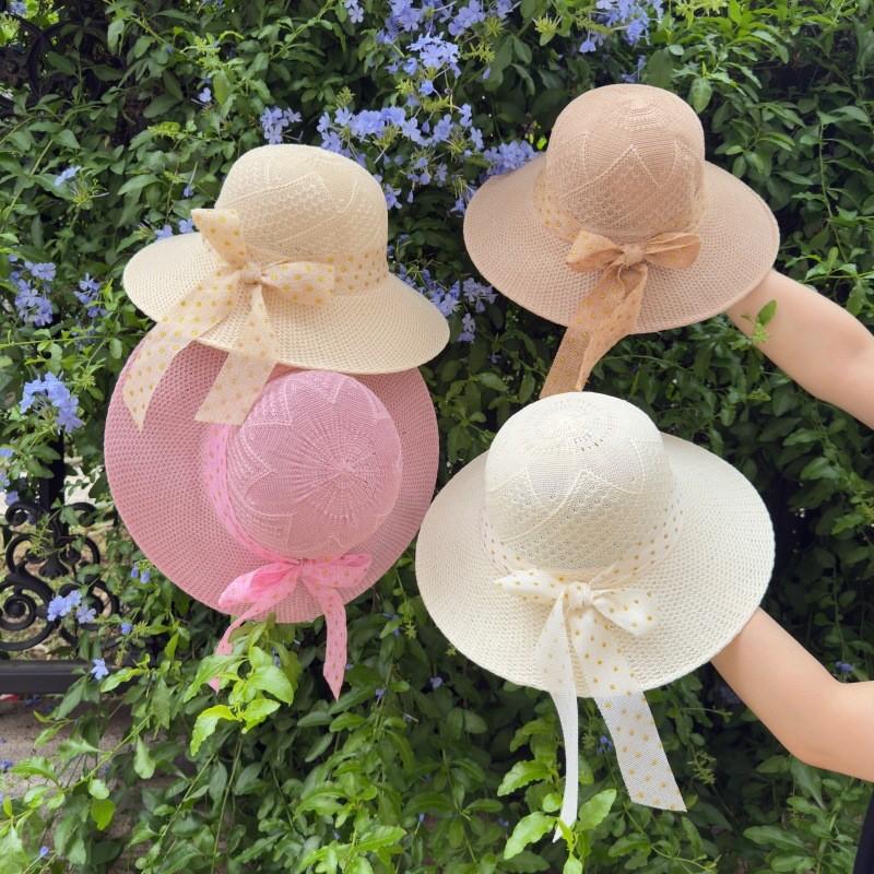 Summer Straw Hat For Women With Wide Brim And Bow Tie Sunshade Sun Hat