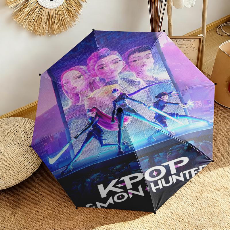 1pc K-Pop Devil Hunter Sweeps the Globe Umbrella Portable Folding Umbrella Iron Frame Hole Bone Structure Outdoor Home Umbrella
