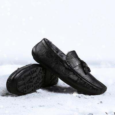 Fashion Men Casual Loafers Warm Fur Shoes Winter Flat Shoes Casual Male Business Formal Cotton Fashion Shoes Italian Shoes Leather Soft