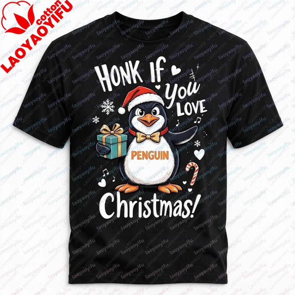 Cute Santa Penguin Honk If You Love Christmas shirt Holiday Graphic Teeunisexunisex Festive Gift Casual O Neck Short Sleeve Tops