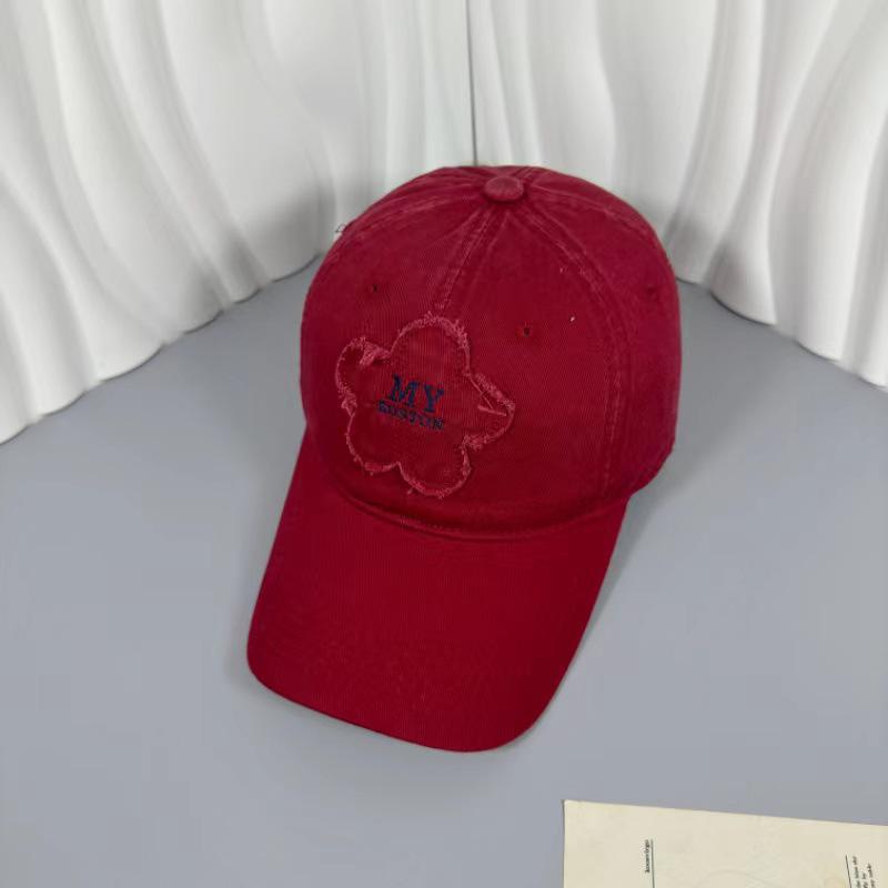 Korean Floral Embroidery Duckbill Cap - Women's Large Head Versatile Breathable Sunshade Hat