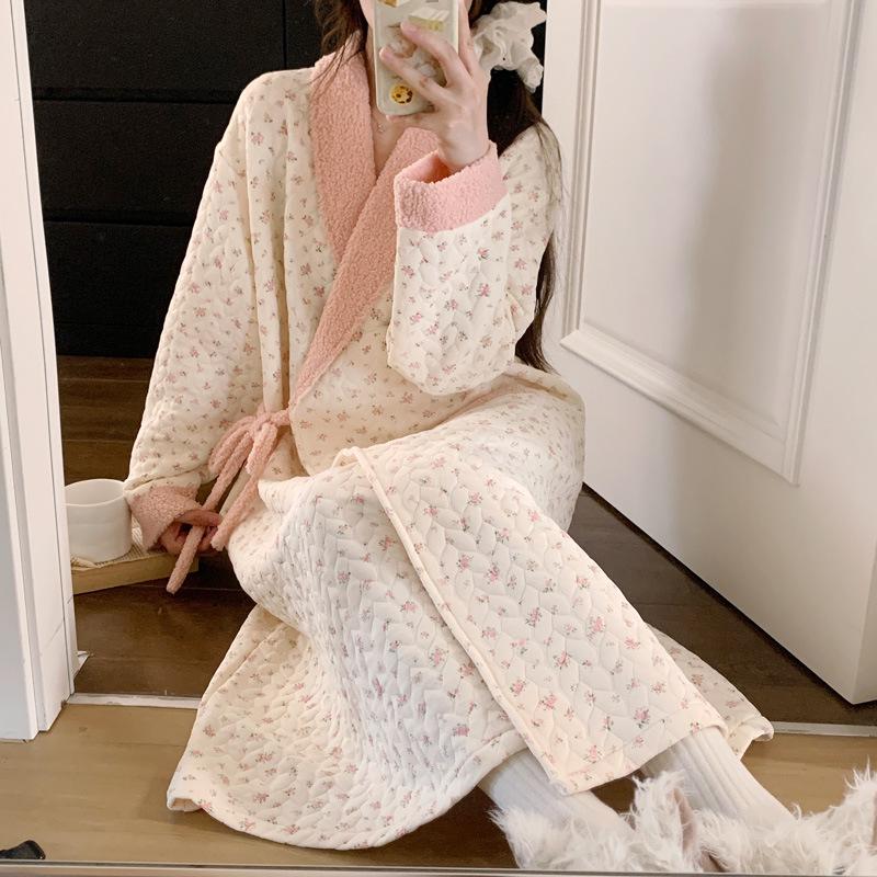 New Style Air Cotton Maternity Nursing Nightdress – Long Sleeve, Suitable for Autumn/Winter, Perfect for Postpartum/Breastfeeding