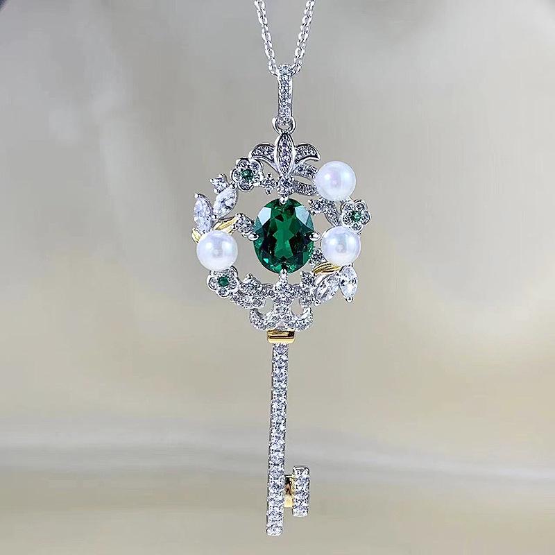 

Zhuo Zhifan 2023 Women s 925 Silver Pearl & Simulated Emerald Pendant Necklace 925 Silver