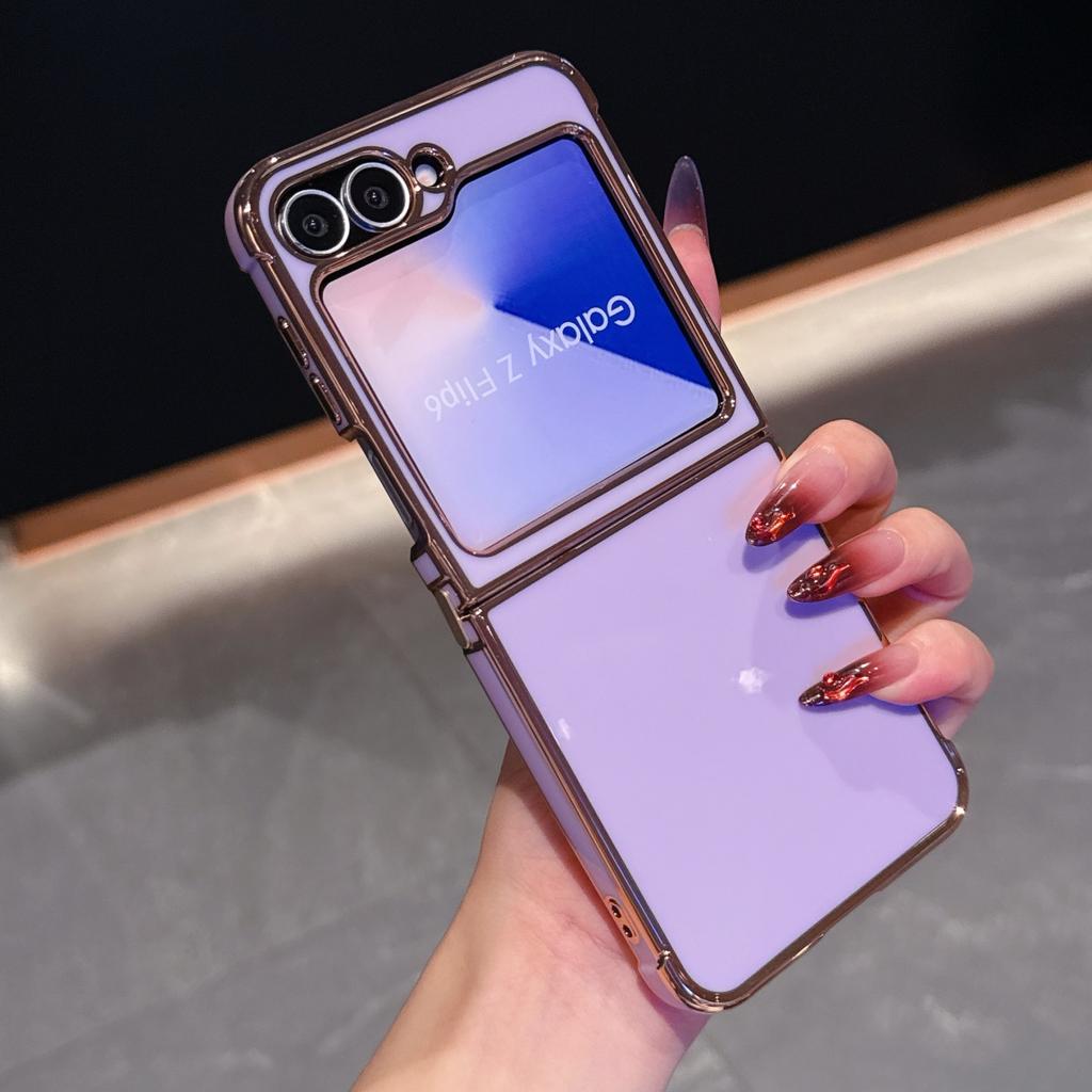 Fashion Plating Airbag Glossy Silicone Phone Case For Samsung Galaxy Z Flip 7 FE 6 5 Electroplated Bright Shockproof Armor Cover