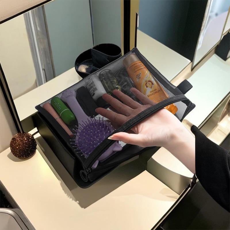 Fashion Small Large Black Organizer Toiletry and Makeup Pouch Transparent Mesh Zipper Cosmetic Bag Women Necessary Organizer